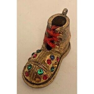 Vintage Pendant Bejeweled Baby Shoe Gold Tone Charm 1 1/4" Novelty Jewelry